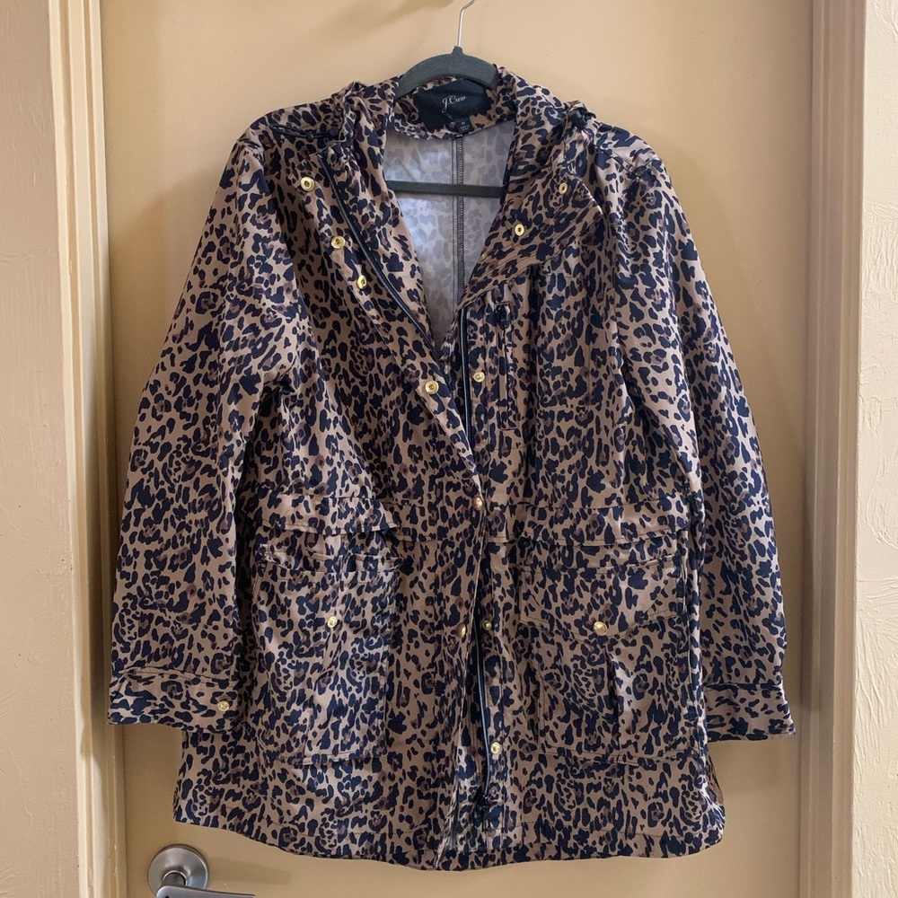 J Crew Perfect Rain Jacket in Leopard